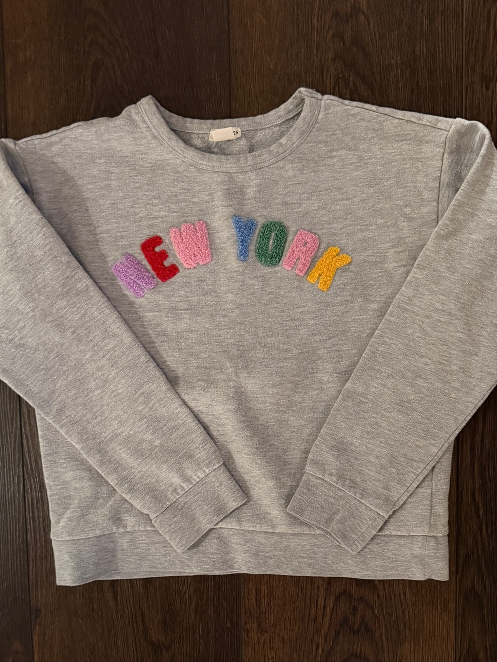 Crewcuts Gray Crewneck Sweatshirt with Multicolor Chenille 'New York' Sz 10/11